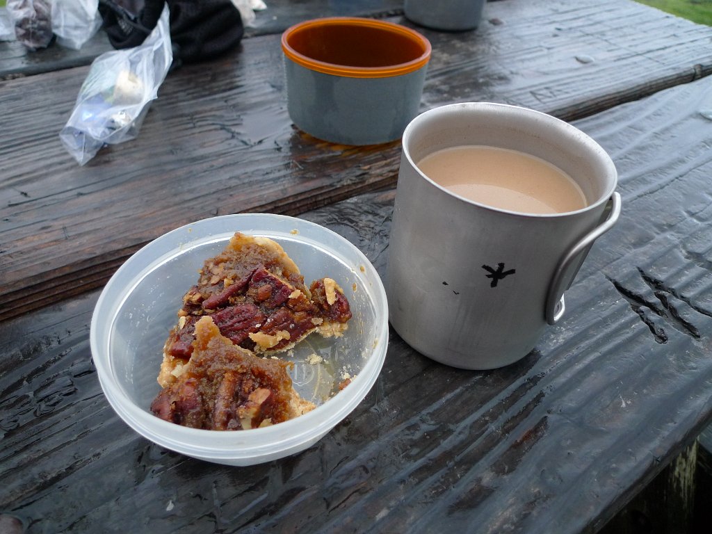 WildcatCamp 017.JPG - Well travelled pecan pie from Fat Apple bakery.